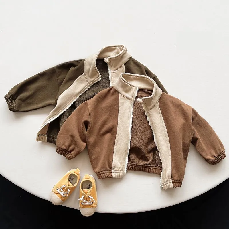 Brown & Beige Kids Retro Zip Up Jacket