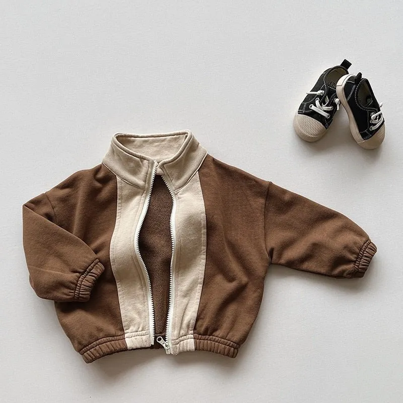 Brown & Beige Kids Retro Zip Up Jacket