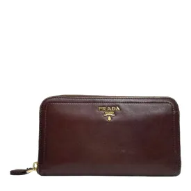 Brown Leather Zip Around Long Wallet