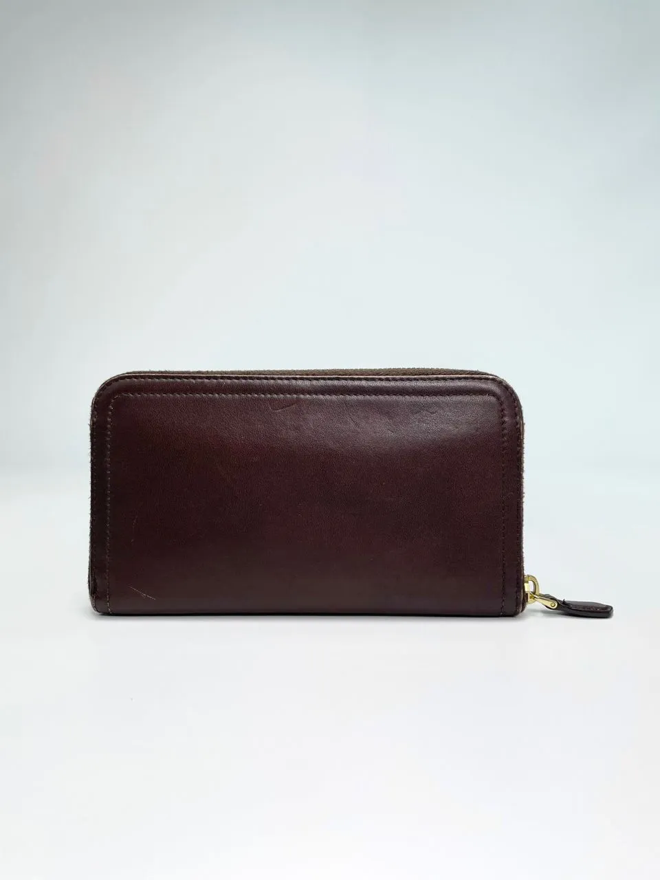 Brown Leather Zip Around Long Wallet