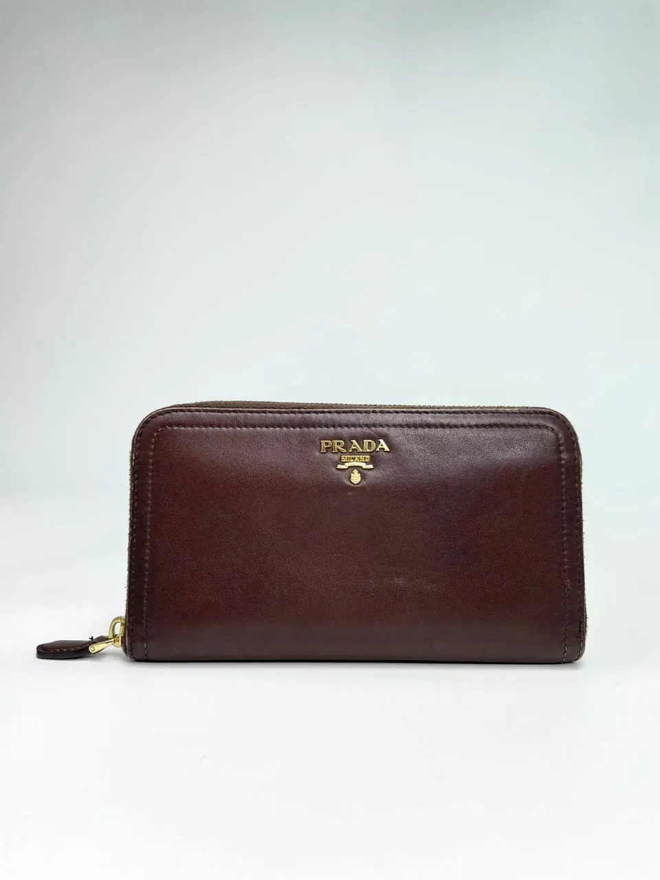 Brown Leather Zip Around Long Wallet