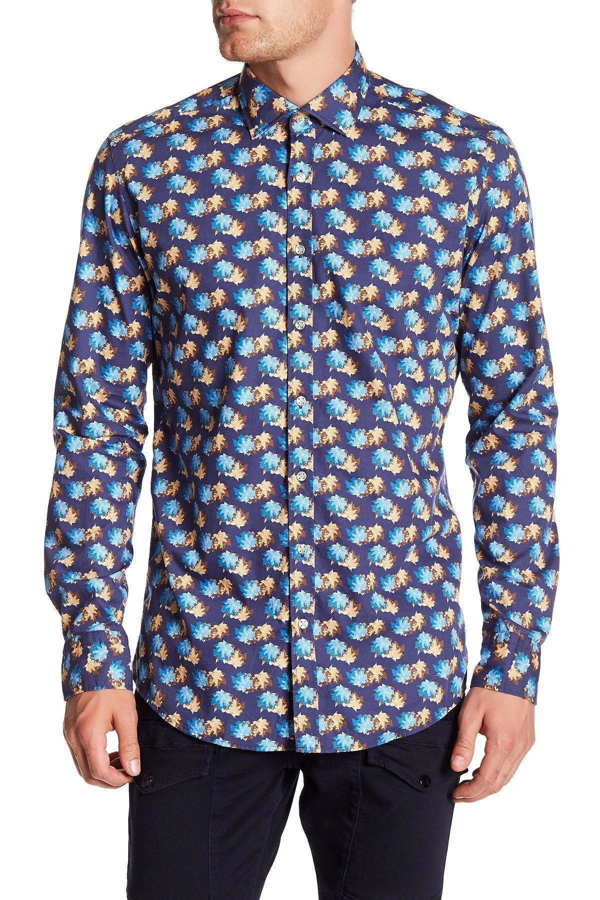 Casual Printed Shirt - Navy Turquoise