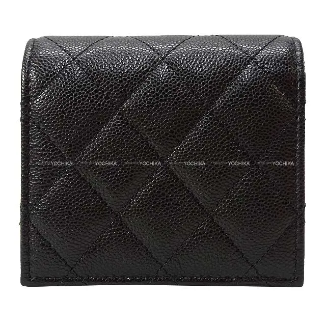 CHANEL Bi-fold wallet Matelasse Cocomark Compact with Coin Case Noir (Black)/Bordeaux Graind Calf(Caviarskin) Champagne Gold HW AP3178[BRAND NEW][Authentic]