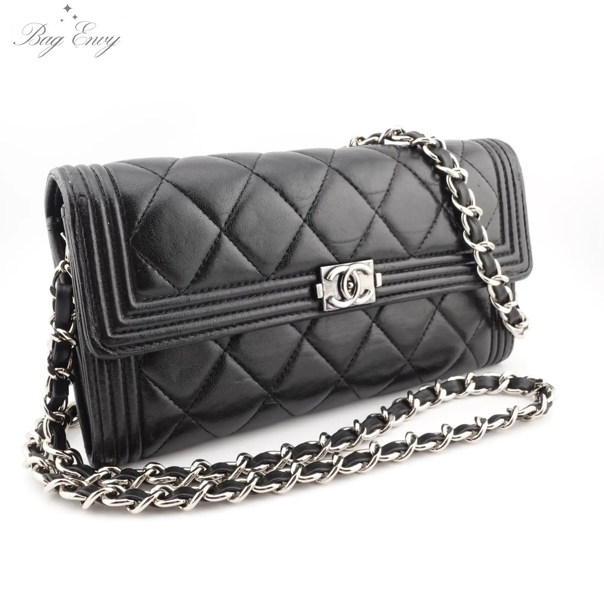 CHANEL Lambskin Boy Long Flap Wallet on Chain