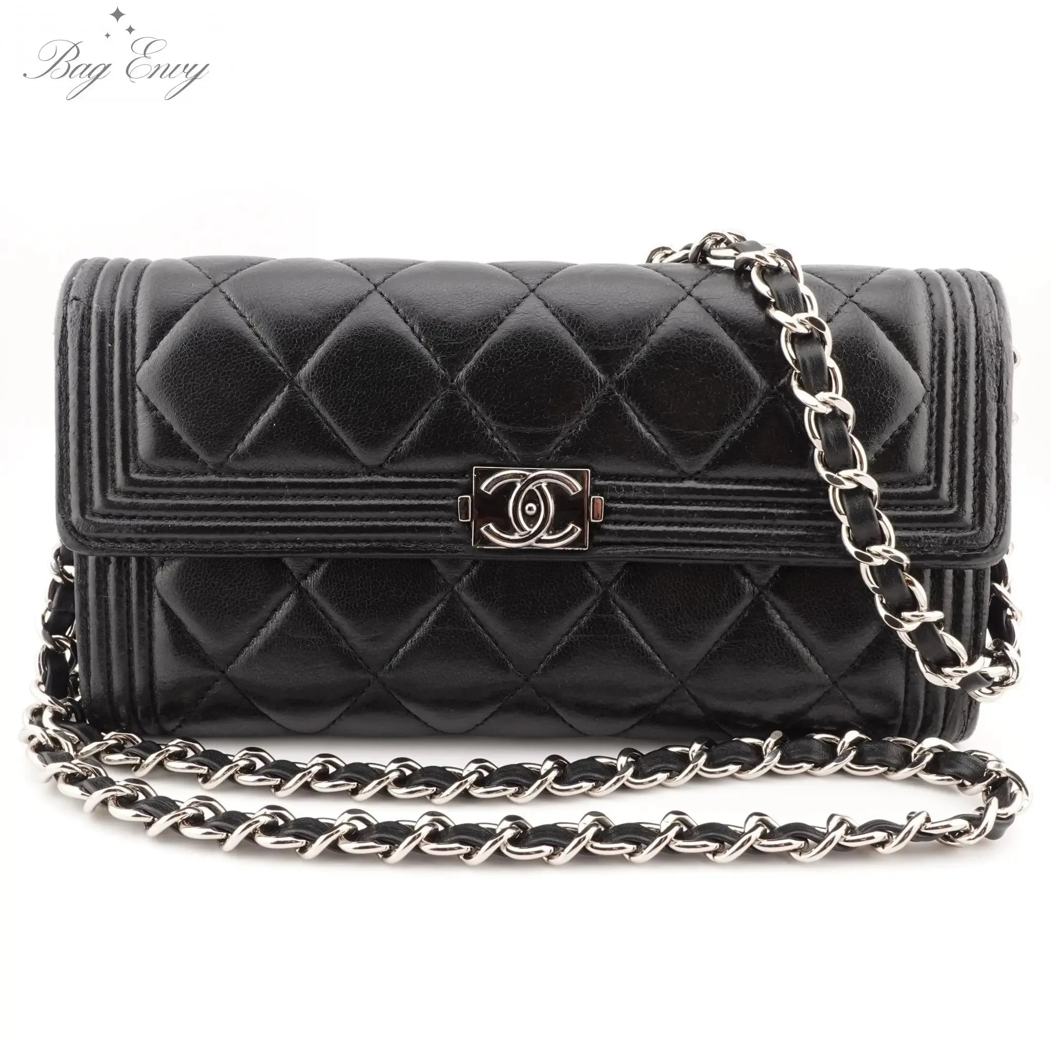 CHANEL Lambskin Boy Long Flap Wallet on Chain