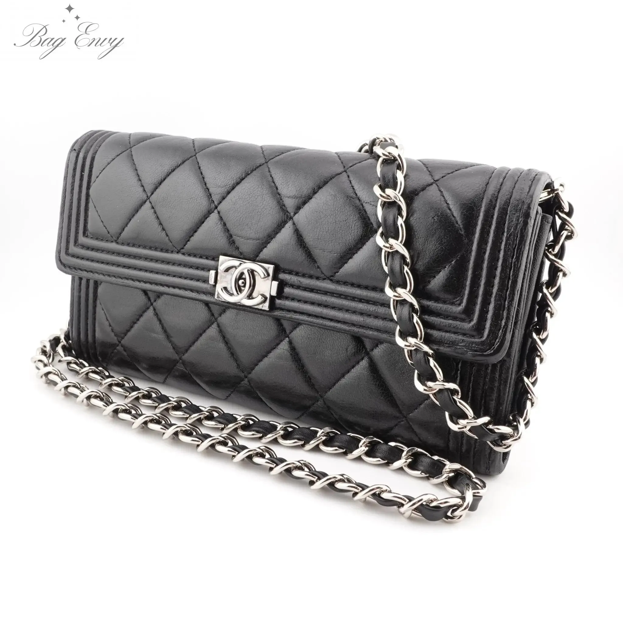 CHANEL Lambskin Boy Long Flap Wallet on Chain