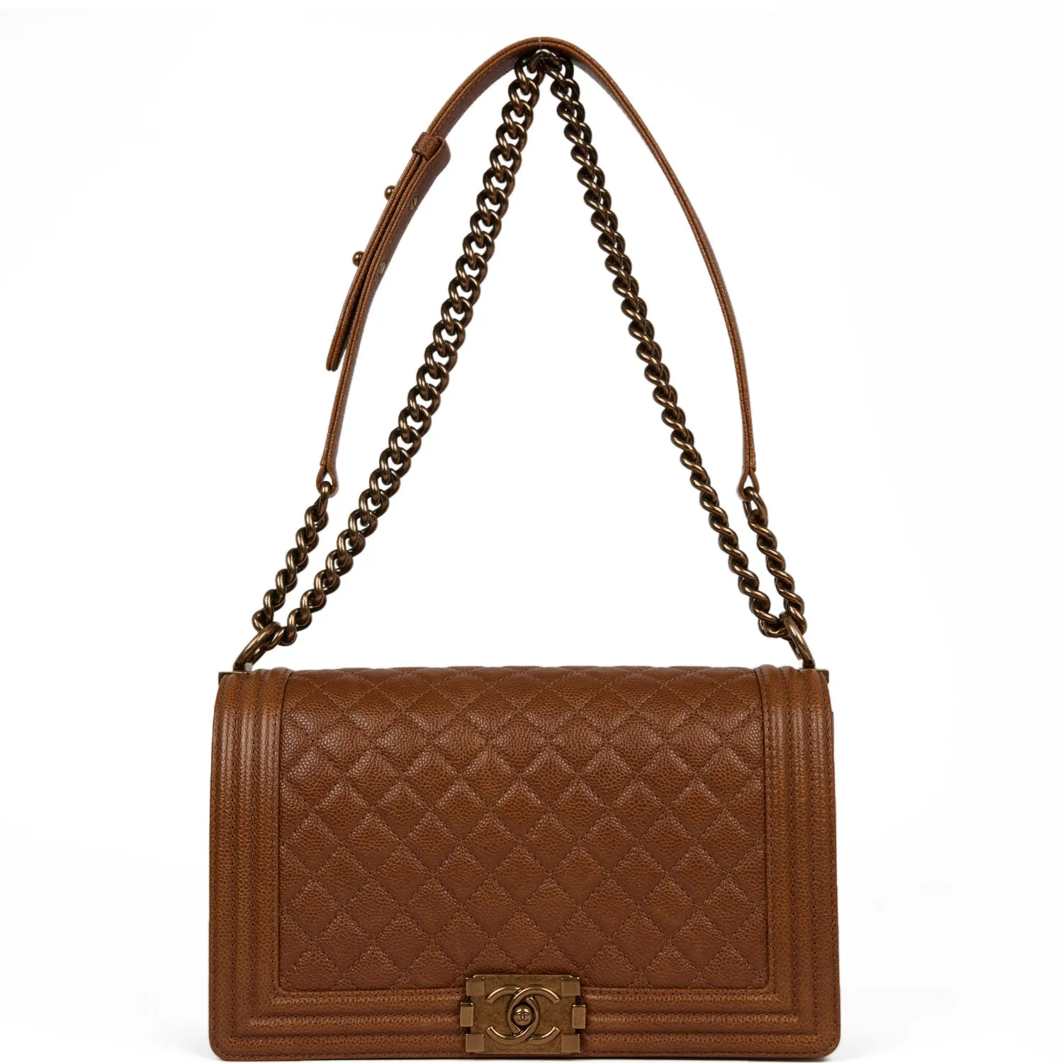 Chanel Large Boy Bag Brown Caviar Antique Gold Hardware