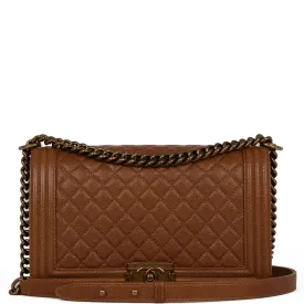 Chanel Large Boy Bag Brown Caviar Antique Gold Hardware