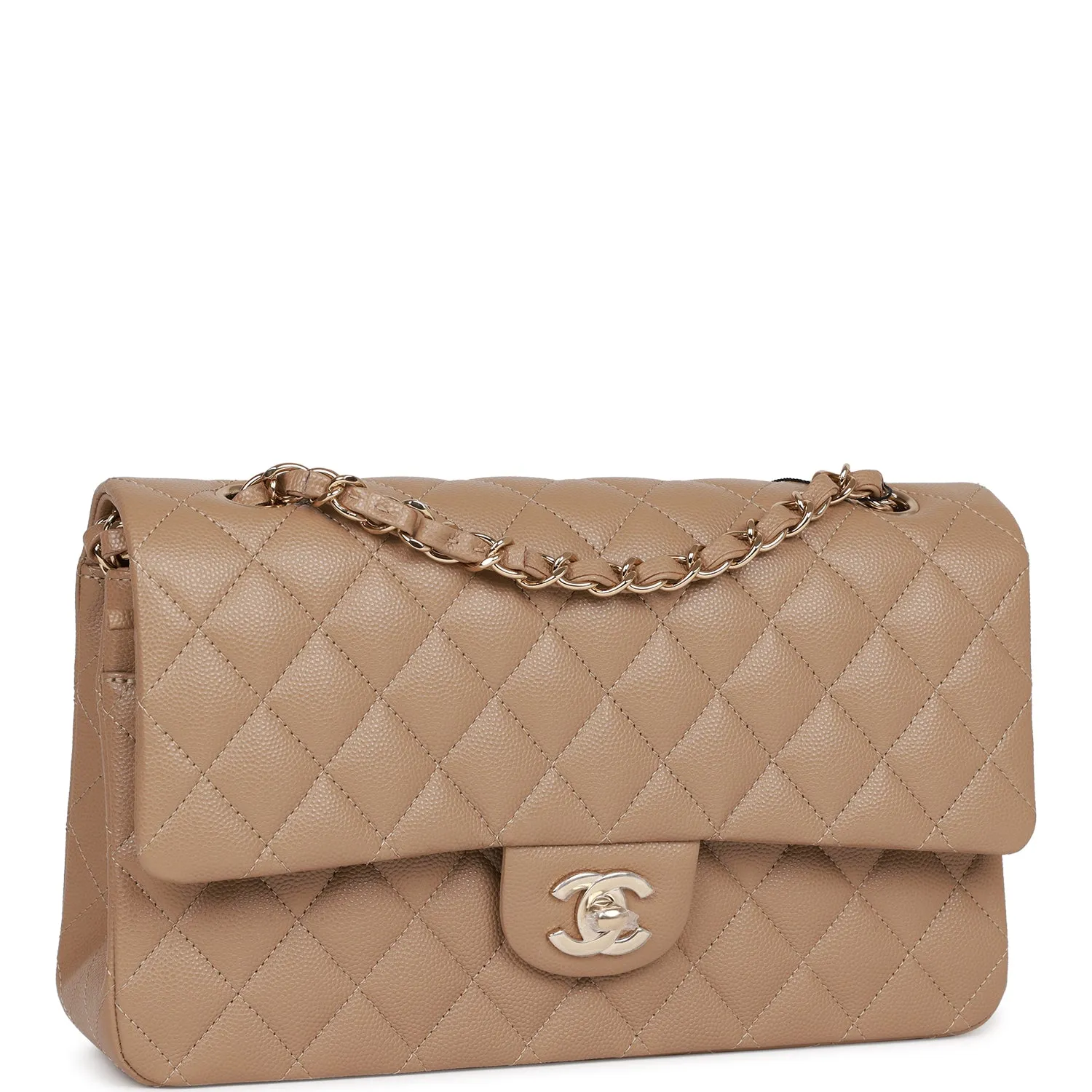 Chanel Medium Classic Double Flap Bag Dark Beige Caviar Light Gold Hardware