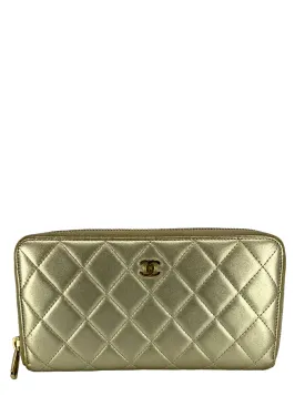 CHANEL Metallic Quilted Lambskin Long Zip Around Wallet