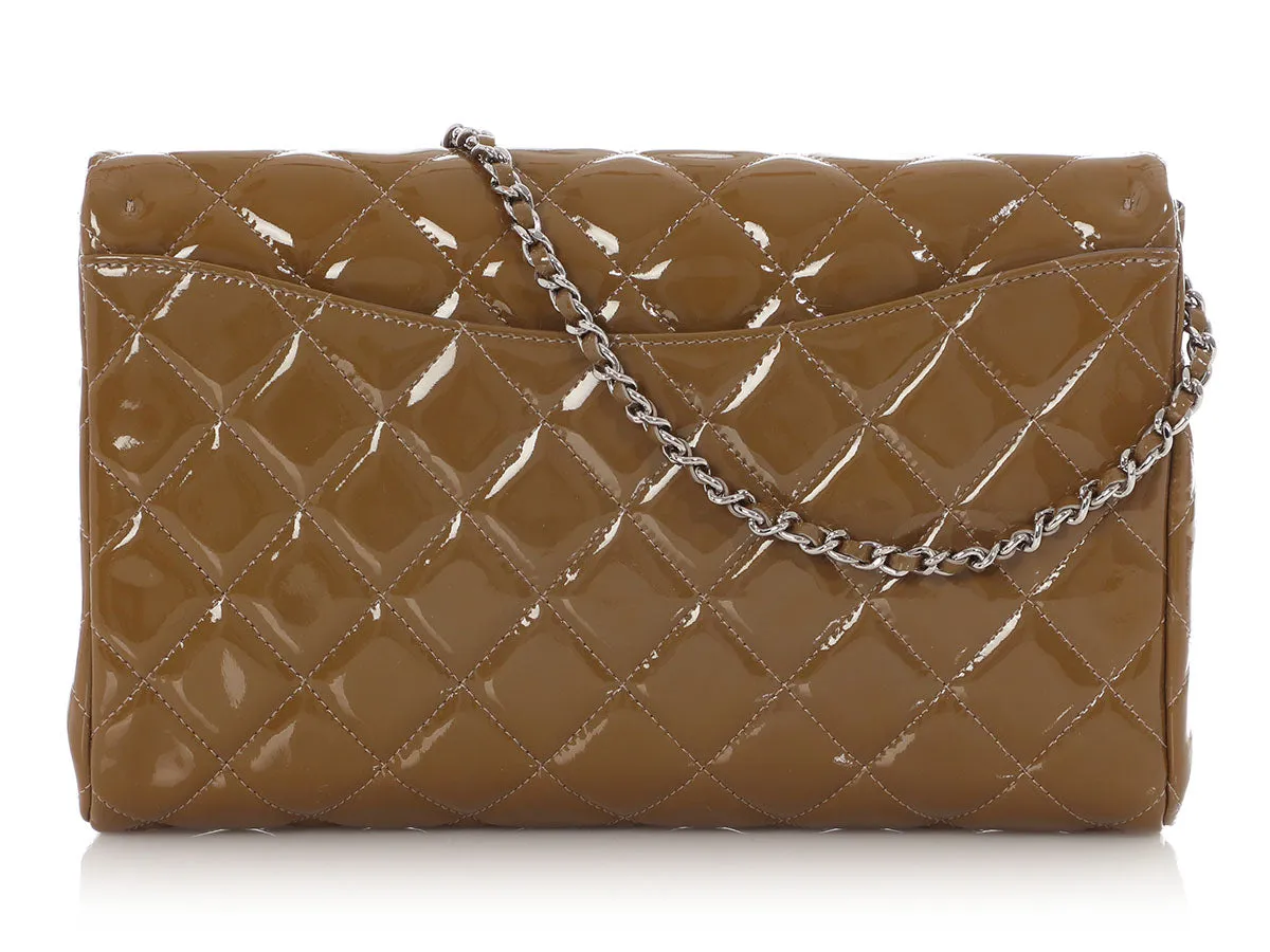 Chanel Olive Patent Clutch On Chain