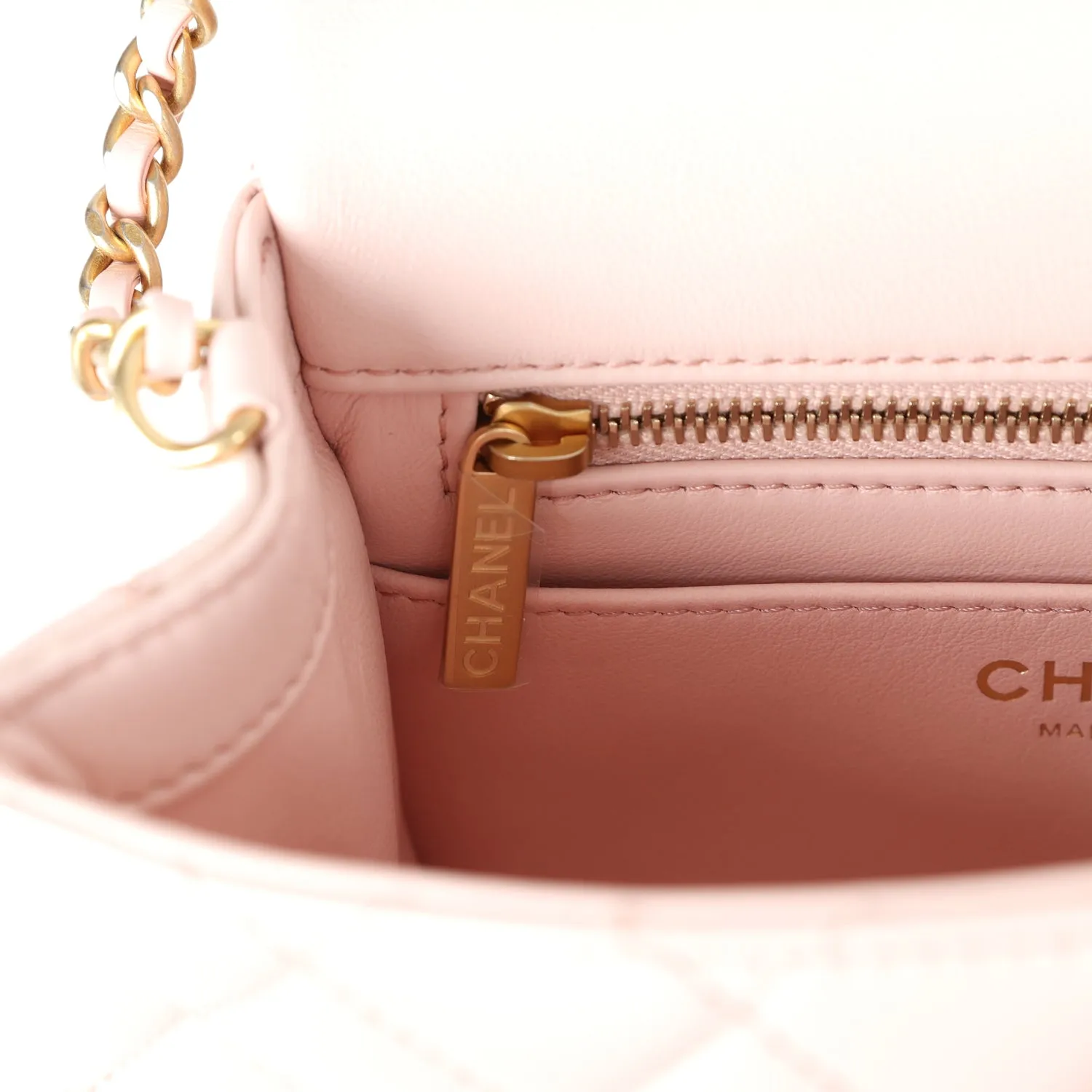 Chanel Pearl Crush Mini Square Flap Bag Light Pink Lambskin Antique Gold Hardware