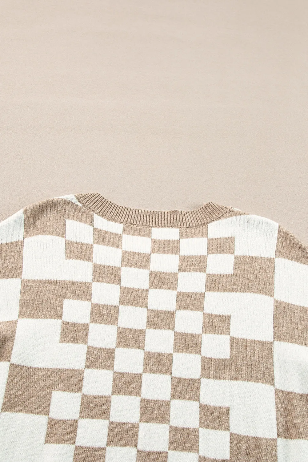 Checkered Drop Shoulder Round Neck Sweater