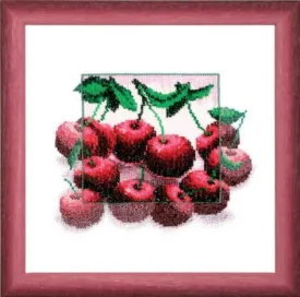 CHERRIES, Counted Cross-Stitch Kit, Beadwork kit, Mixed Technique, 14 count Aida, size 23 x 23 cm, Charivna mit | Momentos Magicos (M-69)