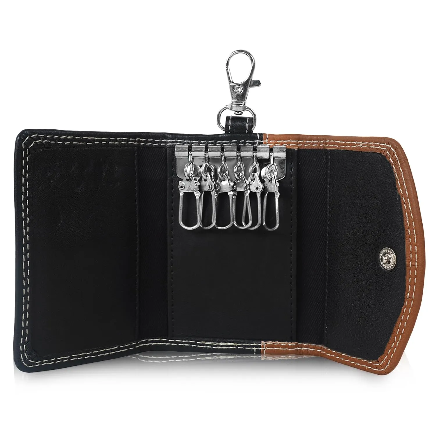 CIMONI® Premium Leather Wallet with 6 Key Chain Hooks Genuine Leather Key Chain Holding Case With 2 Card Slots (Color - Tan)