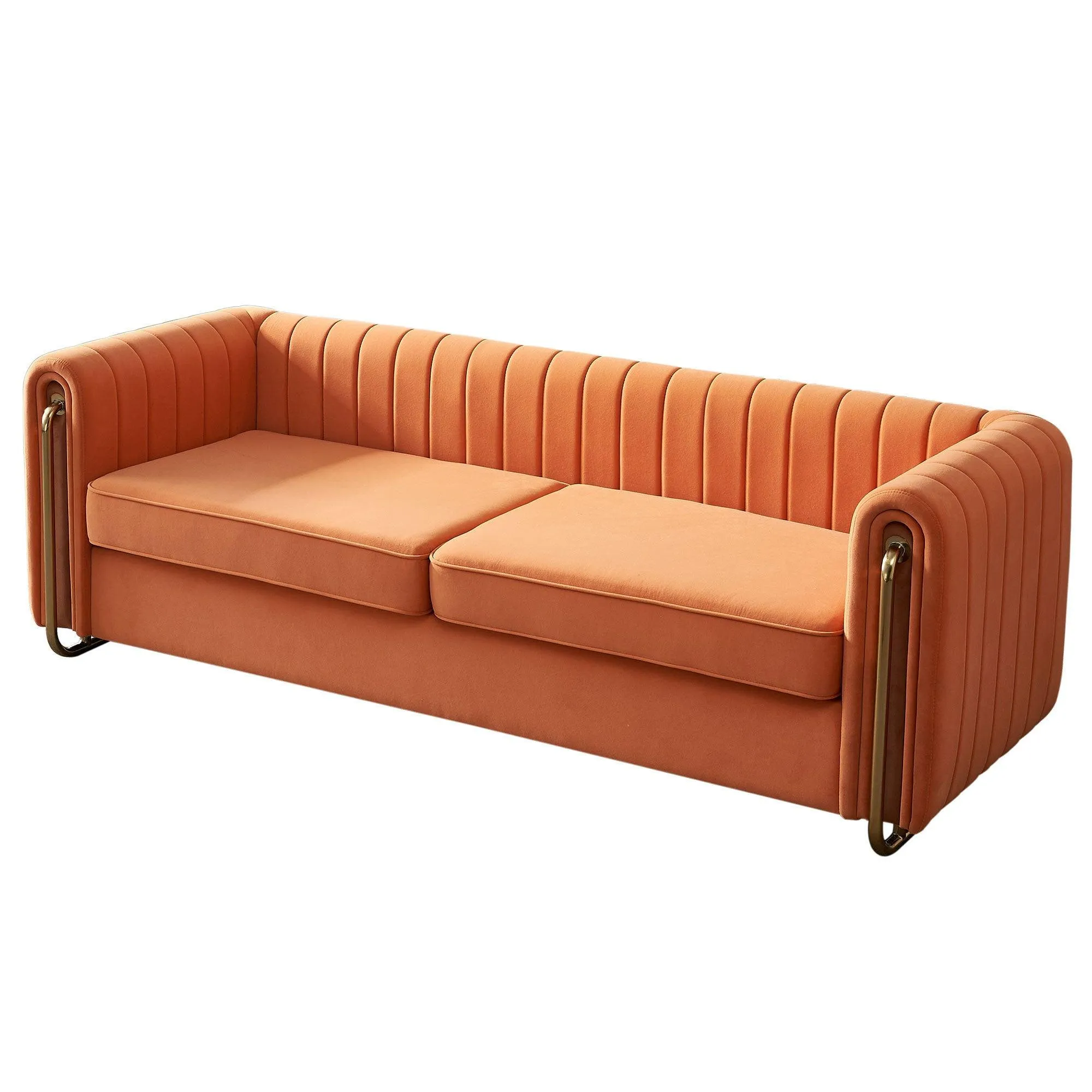 Contemporary Orange Velvet Sofa Couch, 84.25''W, for Living Room