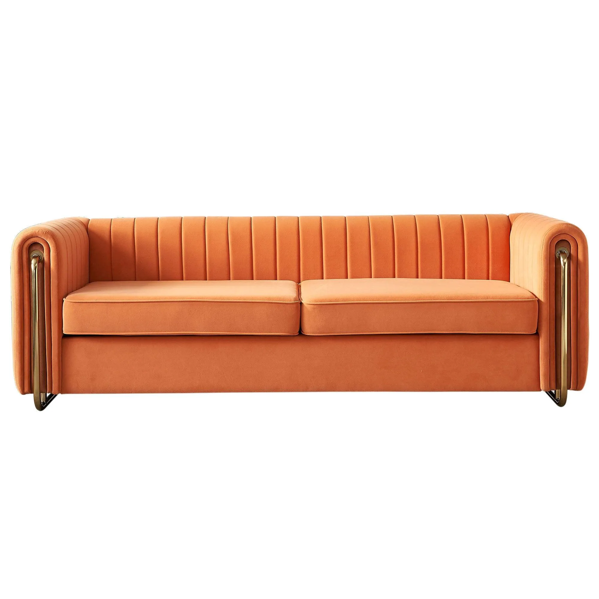 Contemporary Orange Velvet Sofa Couch, 84.25''W, for Living Room