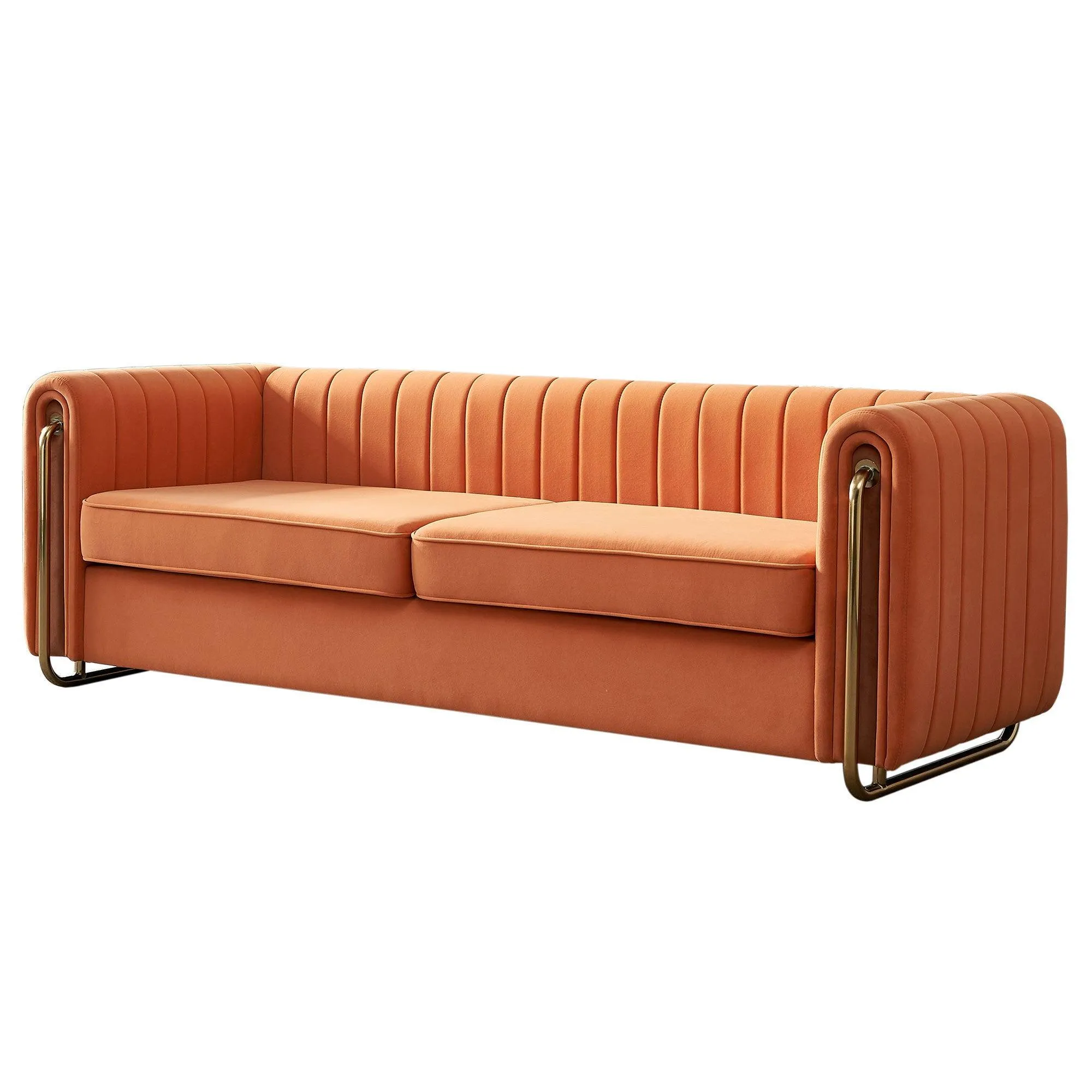 Contemporary Orange Velvet Sofa Couch, 84.25''W, for Living Room