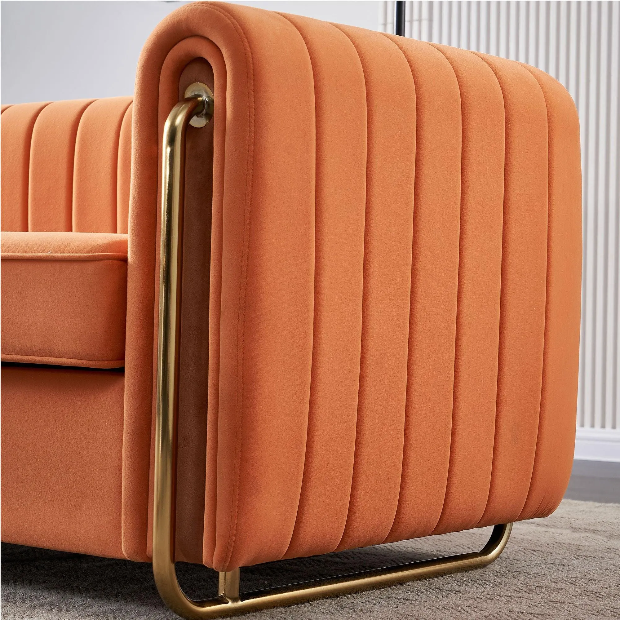 Contemporary Orange Velvet Sofa Couch, 84.25''W, for Living Room