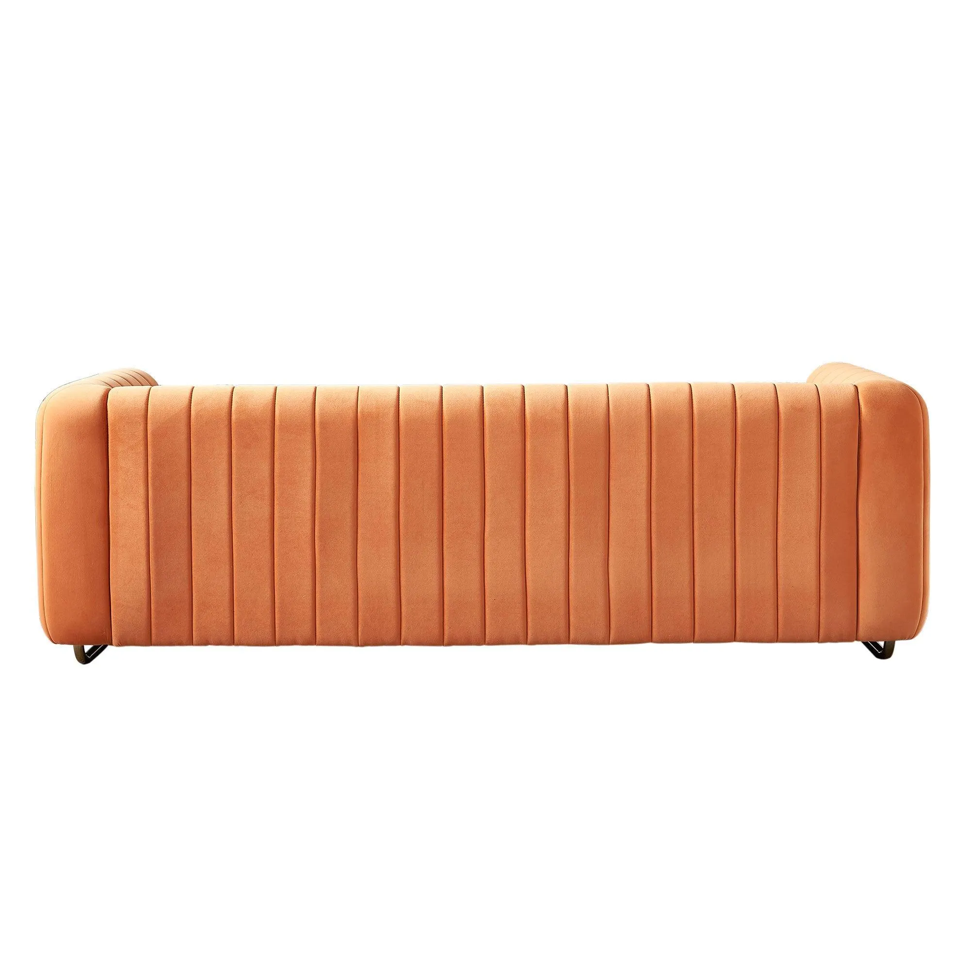 Contemporary Orange Velvet Sofa Couch, 84.25''W, for Living Room