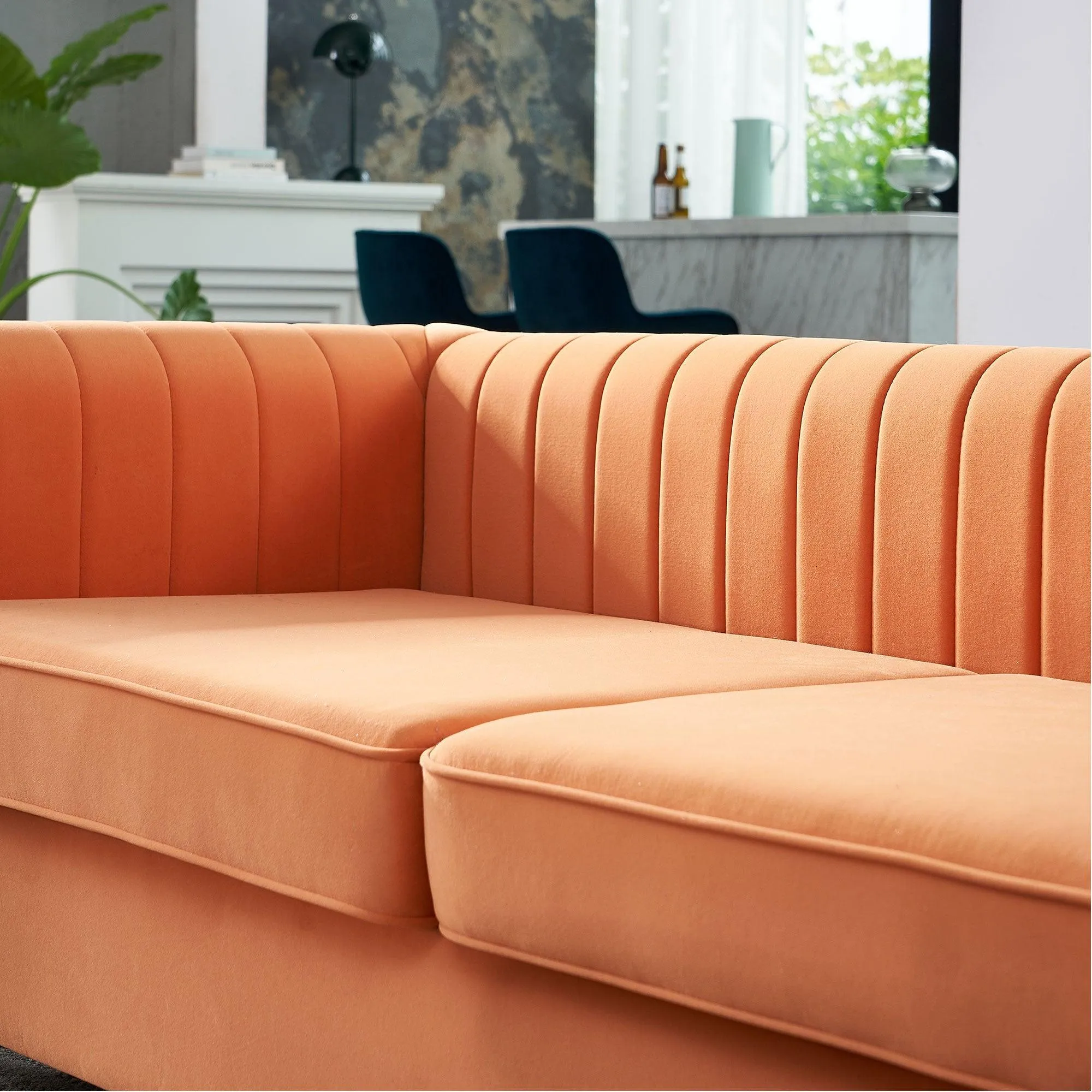 Contemporary Orange Velvet Sofa Couch, 84.25''W, for Living Room