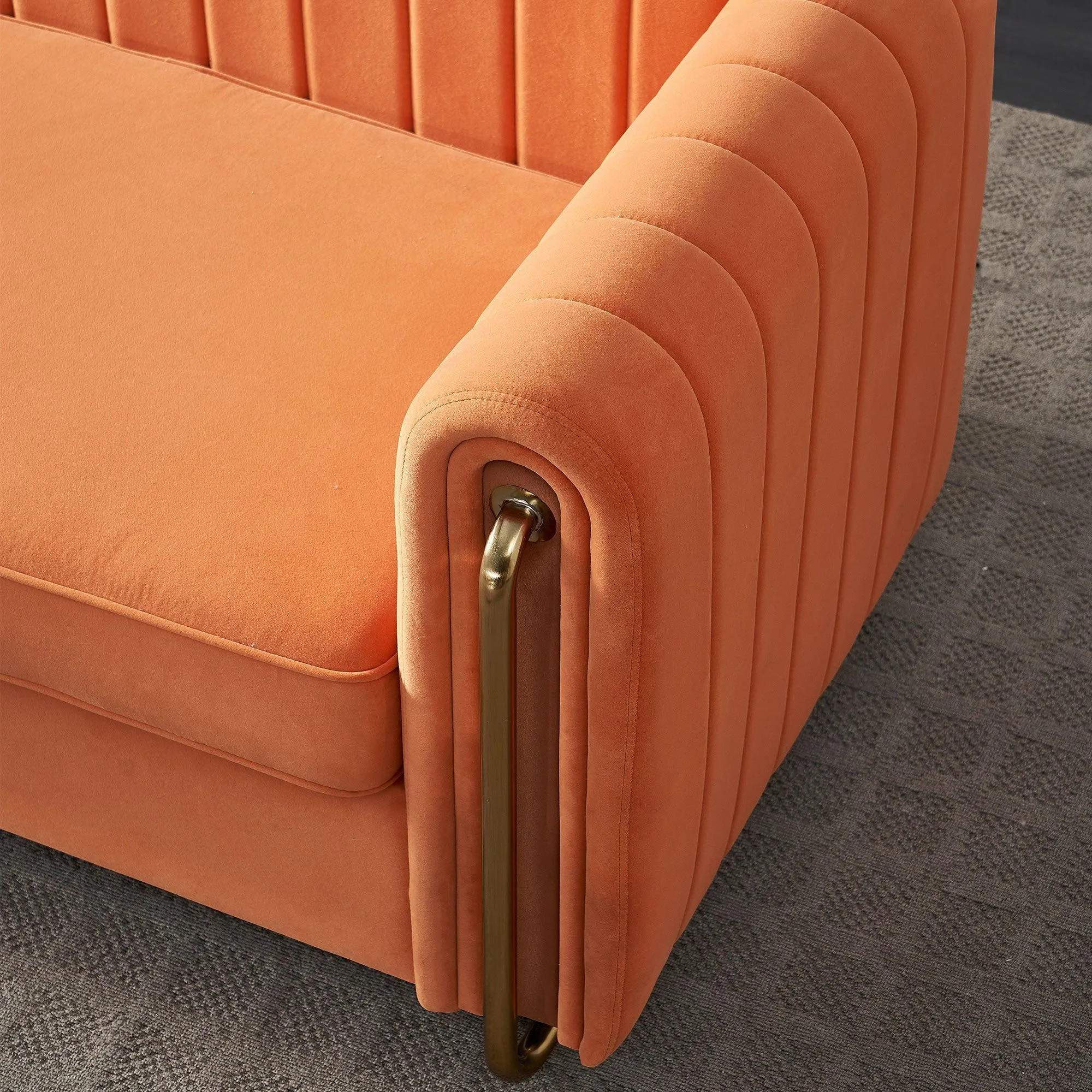 Contemporary Orange Velvet Sofa Couch, 84.25''W, for Living Room