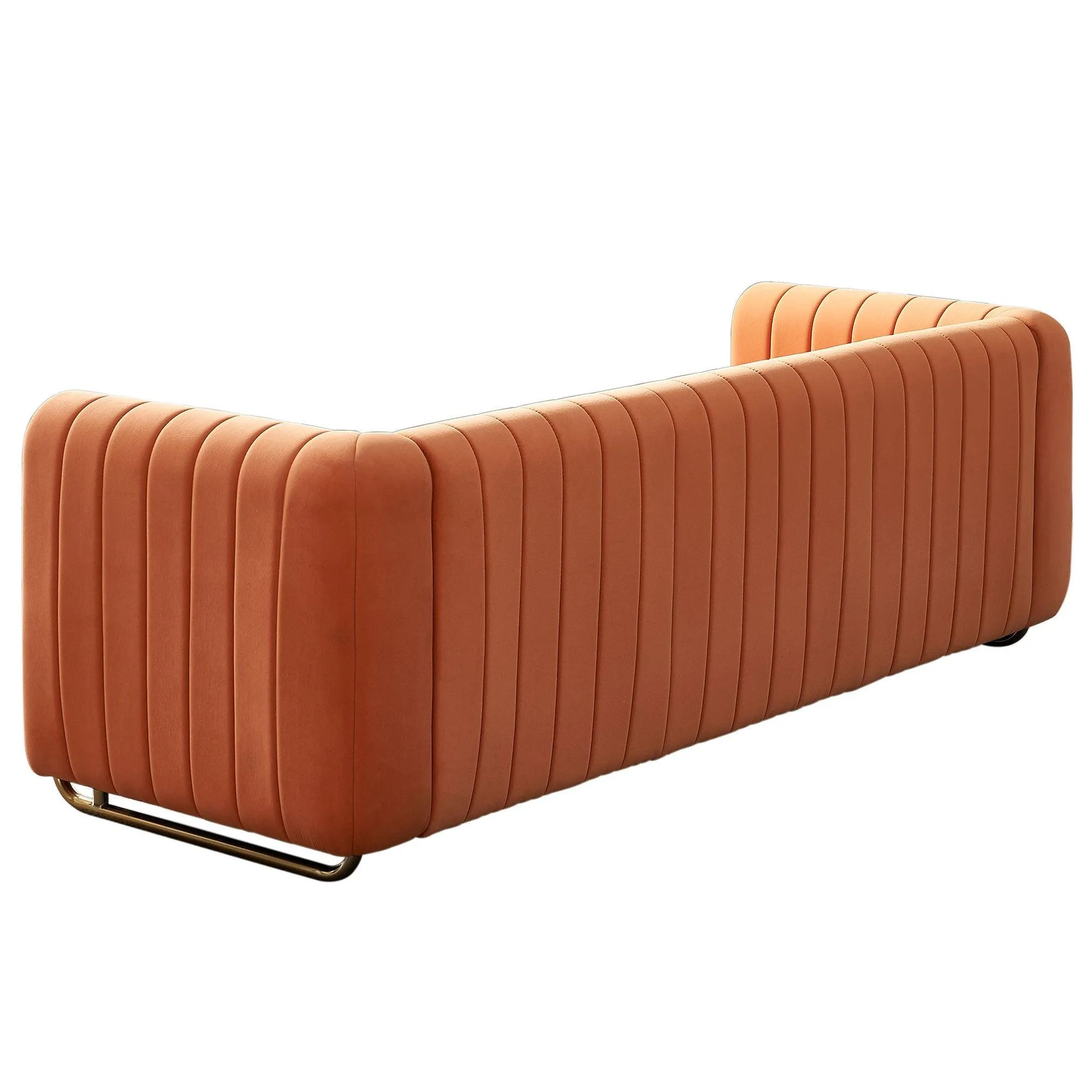 Contemporary Orange Velvet Sofa Couch, 84.25''W, for Living Room