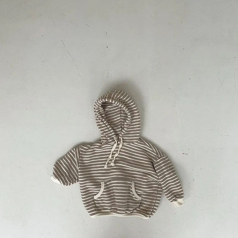 Cozy Striped Hoodie for Kids in Black & Brown