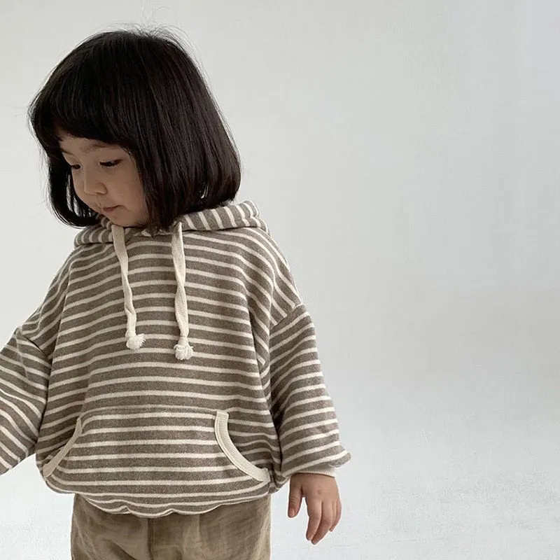 Cozy Striped Hoodie for Kids in Black & Brown