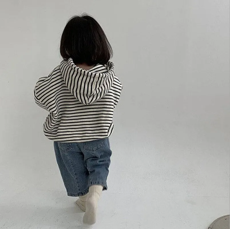 Cozy Striped Hoodie for Kids in Black & Brown