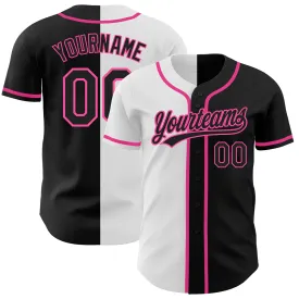 Custom Black Black White-Pink Authentic Split Fashion Baseball Jersey