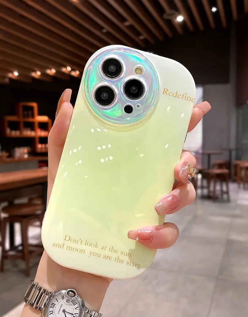 Cute Multicolour Gradient Ombré Laser Holographic with words of Inspiration Protective Shockproof Case for iPhone 11 12 13 14 15 Pro Max