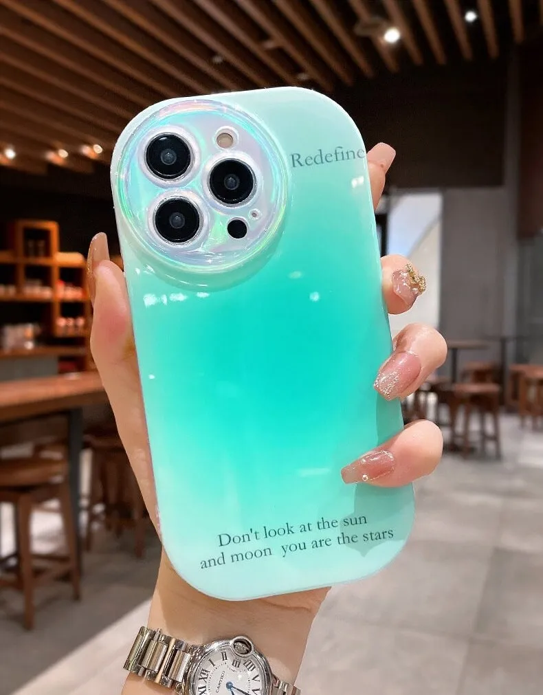 Cute Multicolour Gradient Ombré Laser Holographic with words of Inspiration Protective Shockproof Case for iPhone 11 12 13 14 15 Pro Max