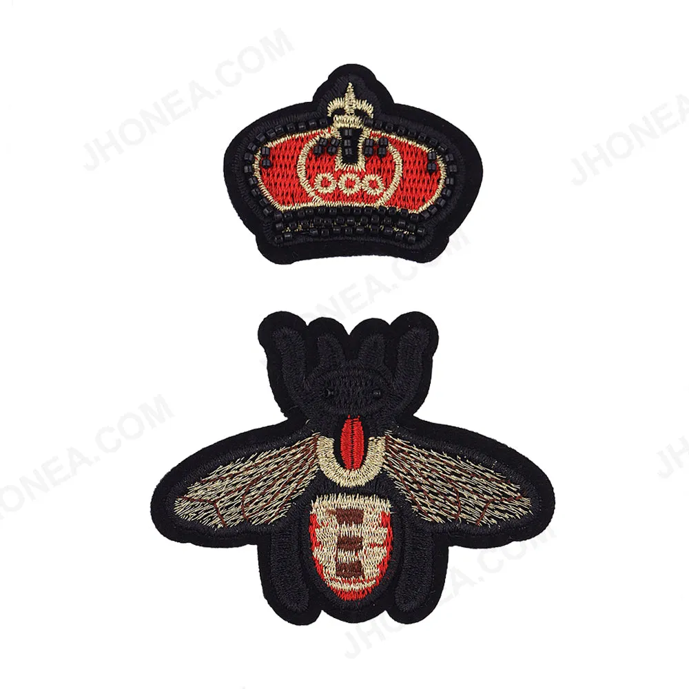 Decorative Honeybee with Crown Set Embroidery Patch