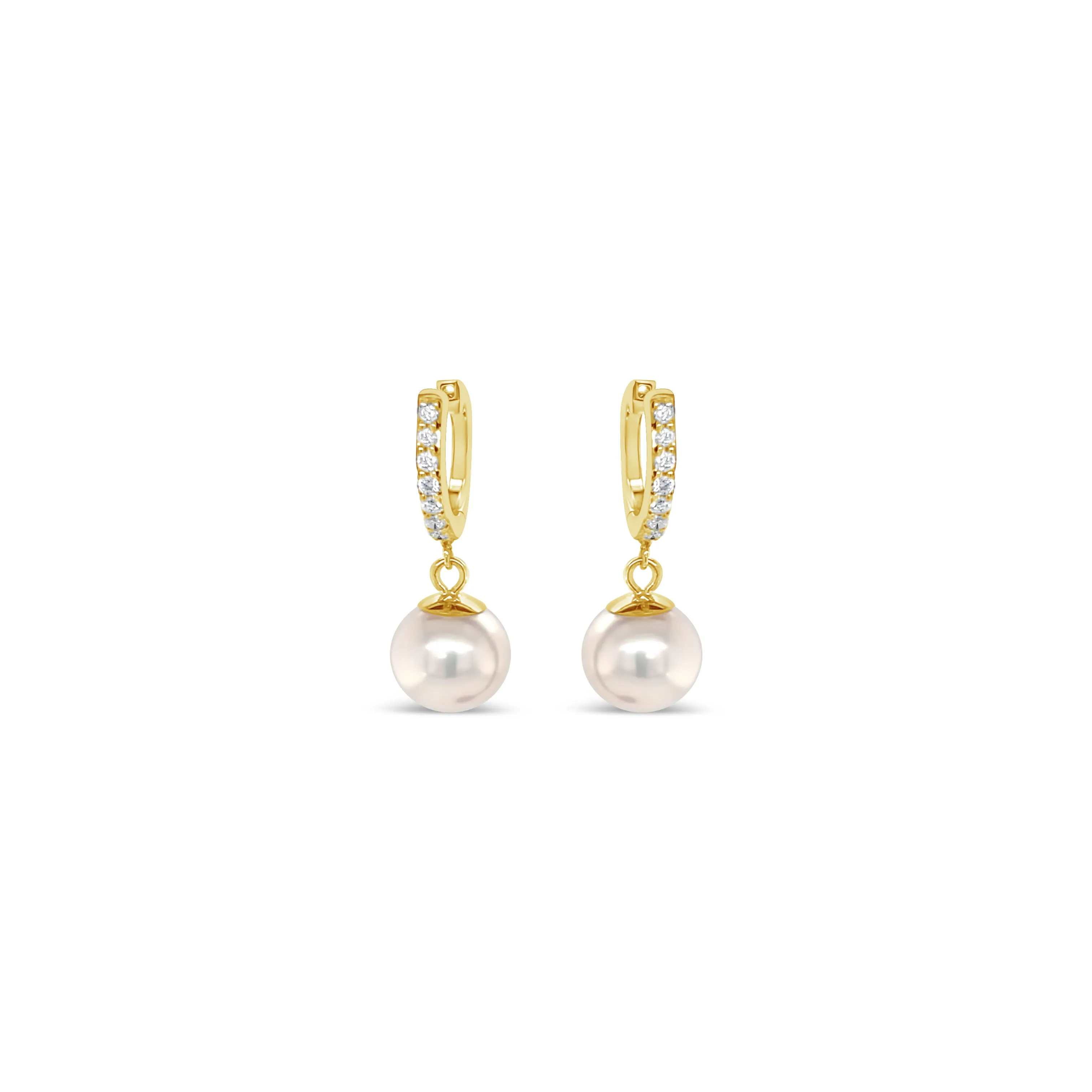 Diamond Huggie Earrings with a Pearl Drop