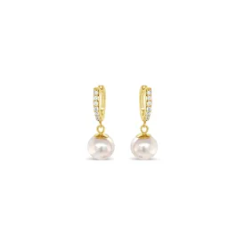 Diamond Huggie Earrings with a Pearl Drop