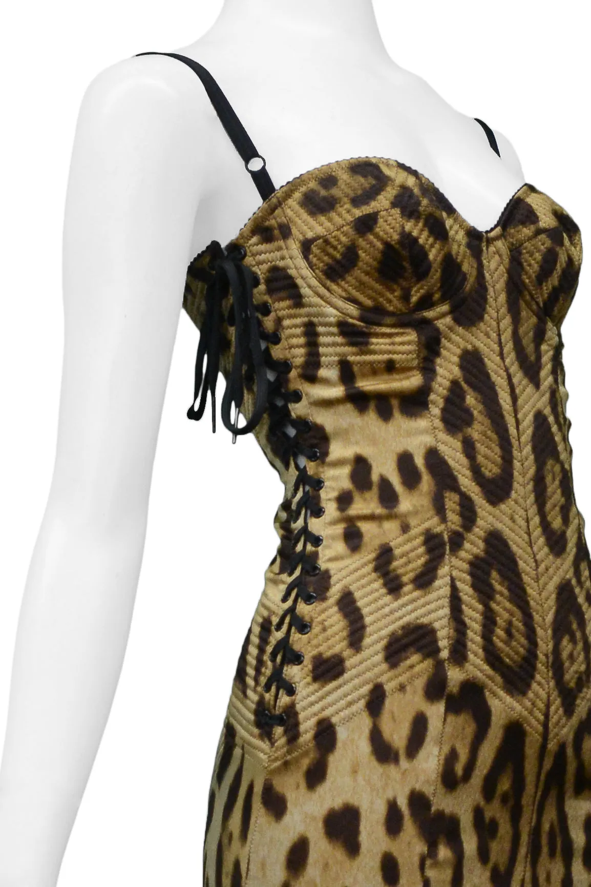 DOLCE SATIN LEOPARD PRINT CORSET DRESS