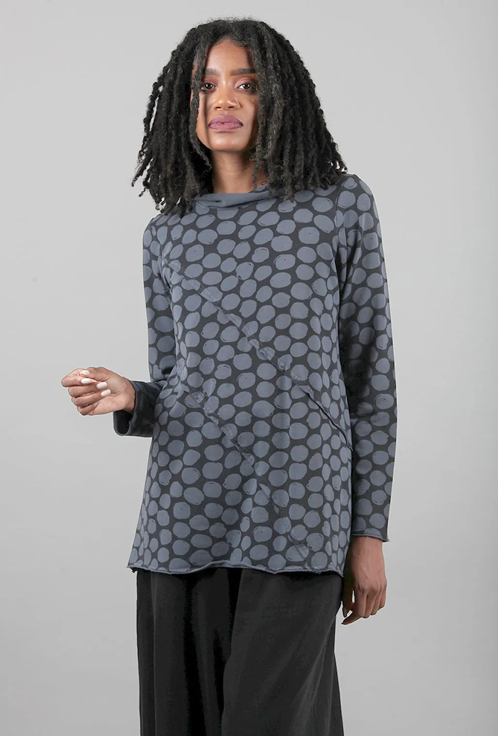 Dot Fleece Patch Tunic, Gray