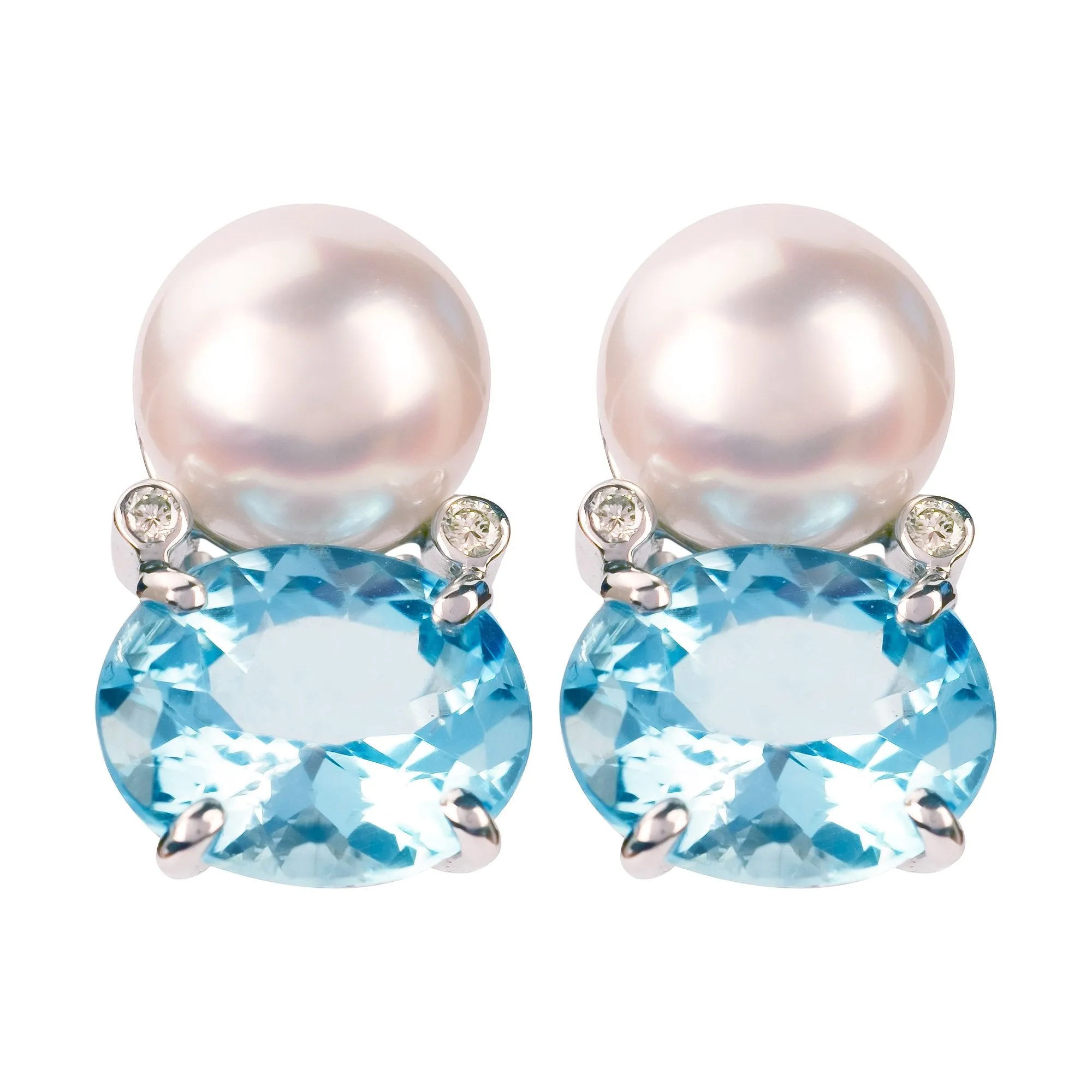 Earrings - Blue Topaz, South Sea Pearl & Diamond