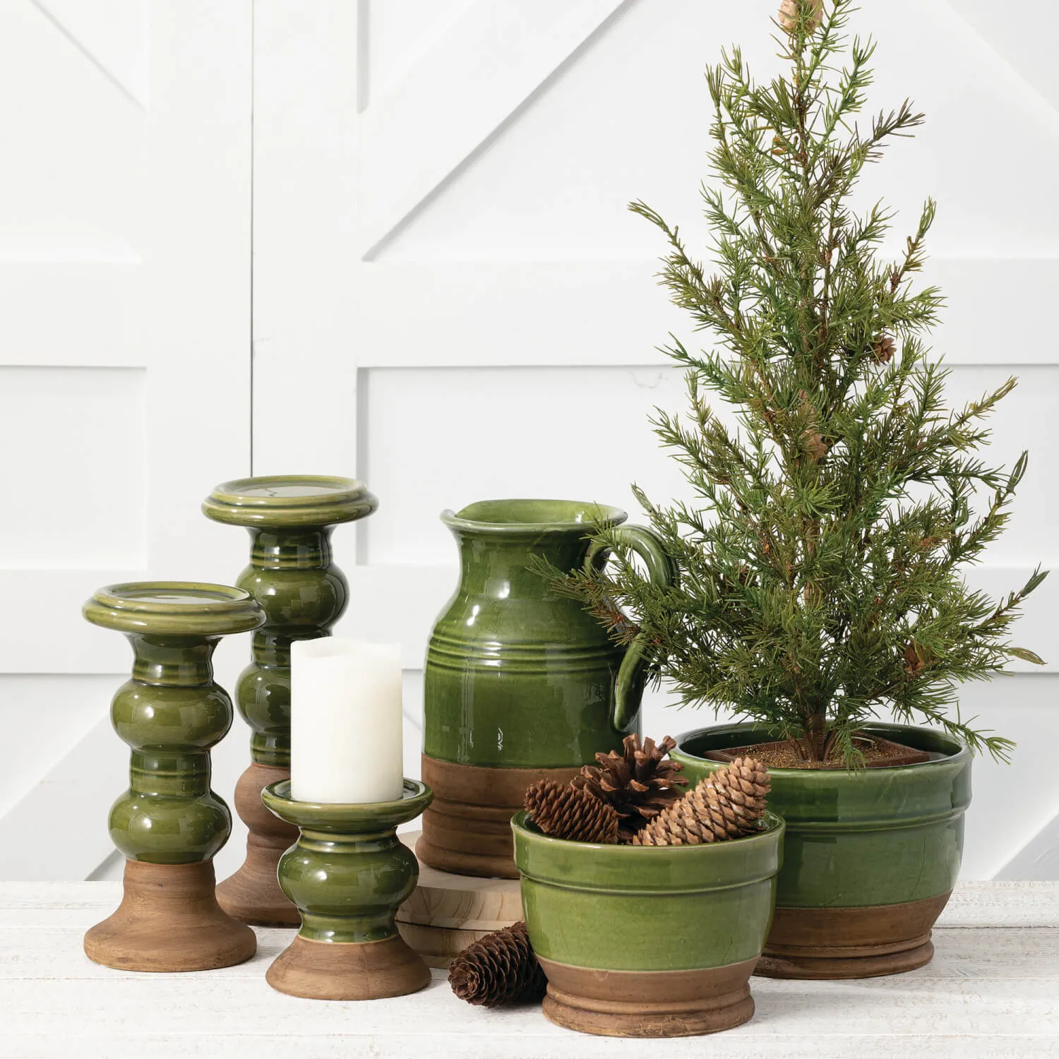 Earthy Two-Tone Brown and Green Ceramic Pitcher