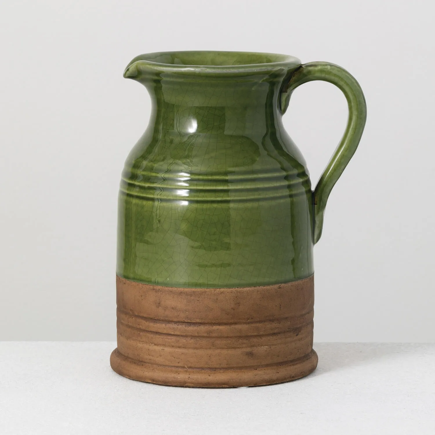 Earthy Two-Tone Brown and Green Ceramic Pitcher