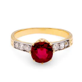 Edwardian Spinel Diamond 18K Yellow Gold Ring