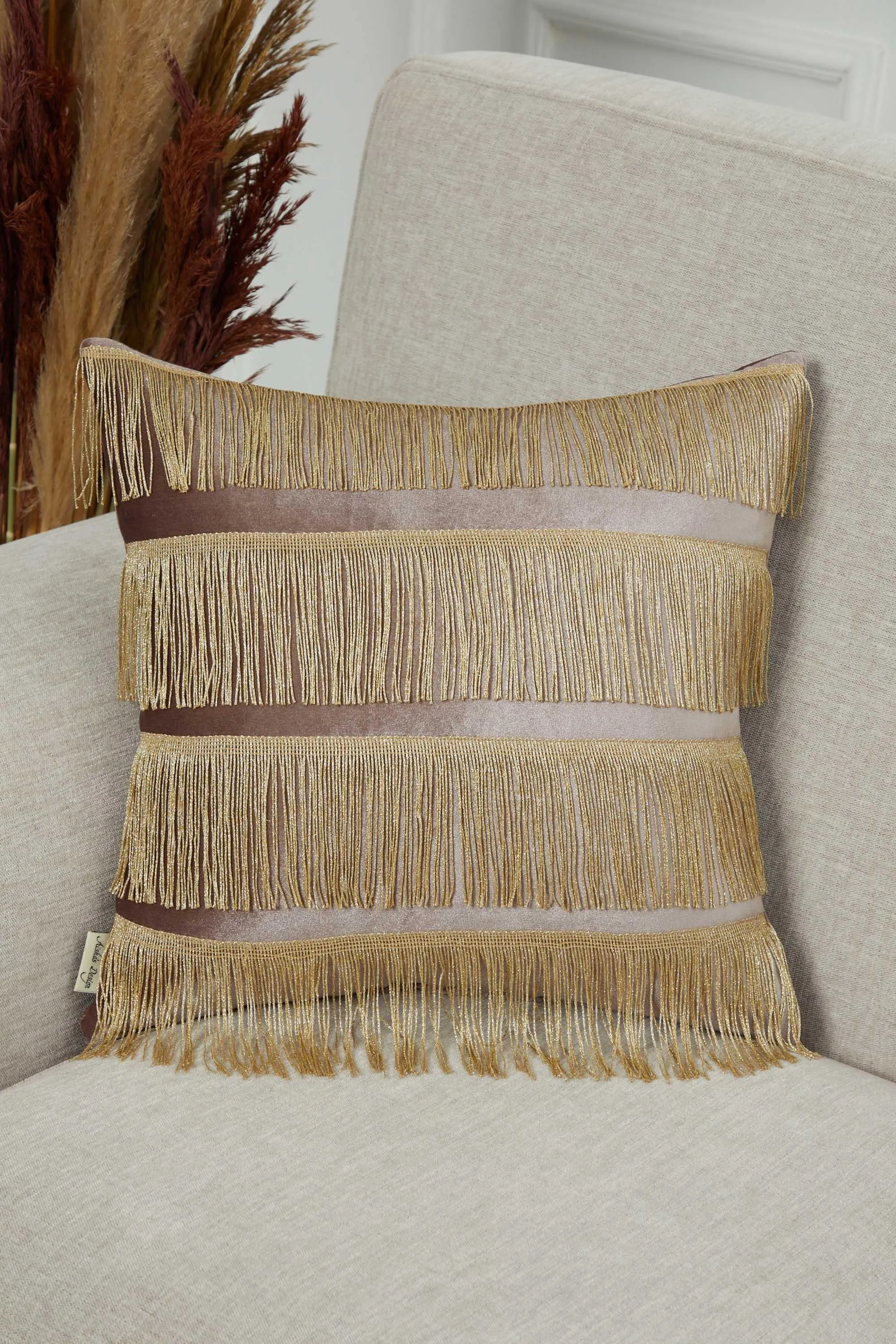 Elegant 18x18 Velvet Pillow Cover with Hanging Fringes, Decorative Cushion Cover for Modern Home Decorations, Housewarming Pillow Gift,K-352