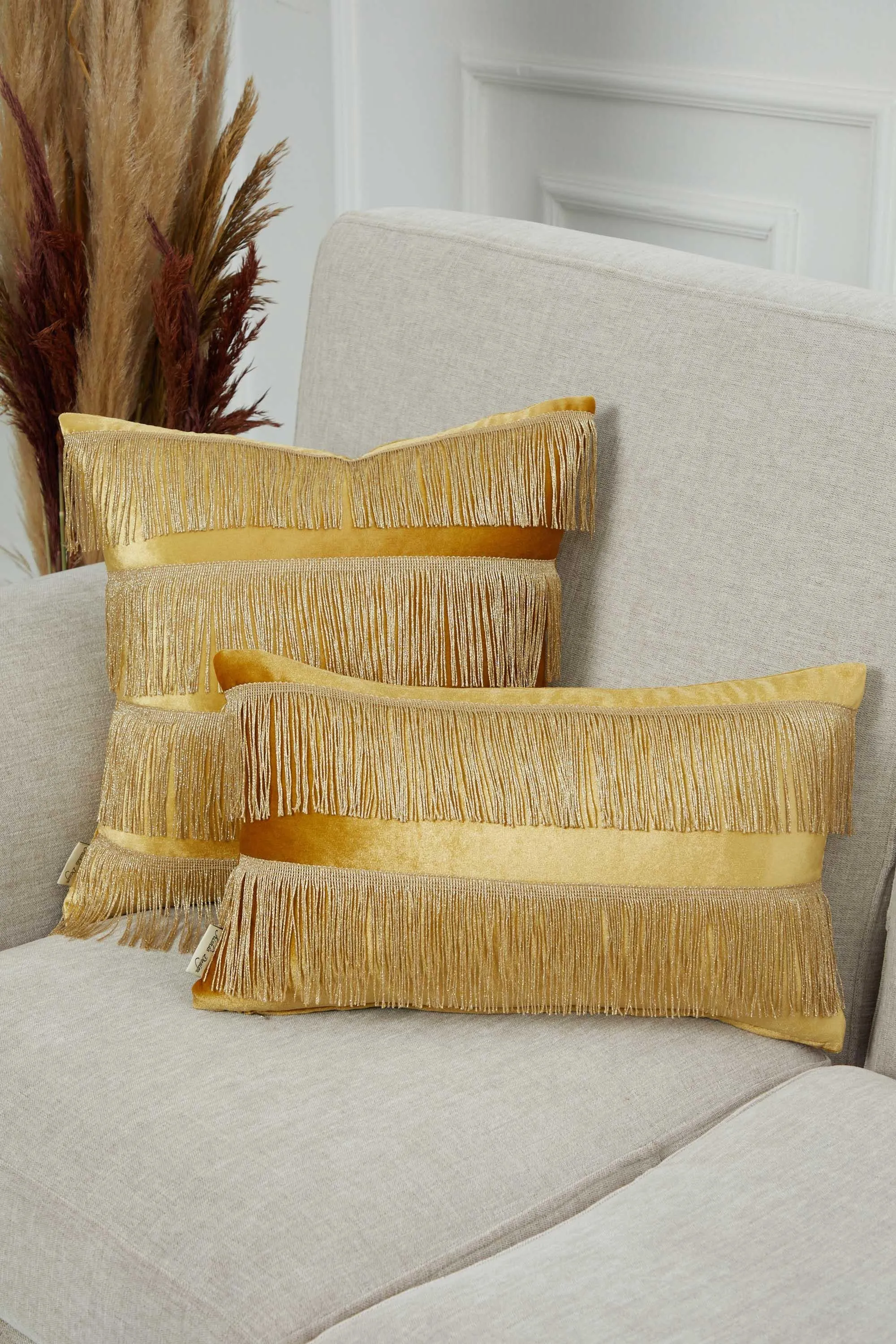 Elegant 18x18 Velvet Pillow Cover with Hanging Fringes, Decorative Cushion Cover for Modern Home Decorations, Housewarming Pillow Gift,K-352