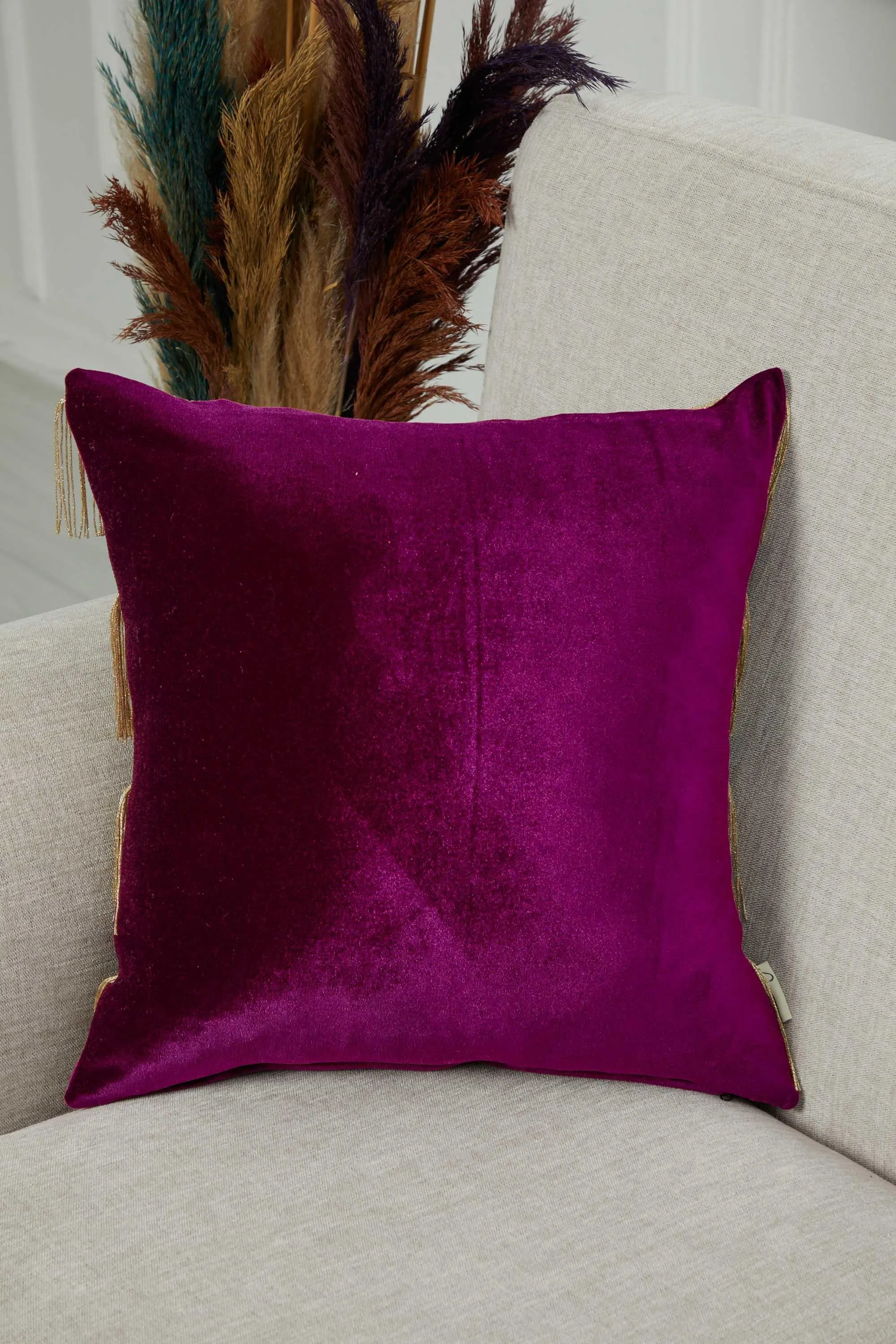 Elegant 18x18 Velvet Pillow Cover with Hanging Fringes, Decorative Cushion Cover for Modern Home Decorations, Housewarming Pillow Gift,K-352