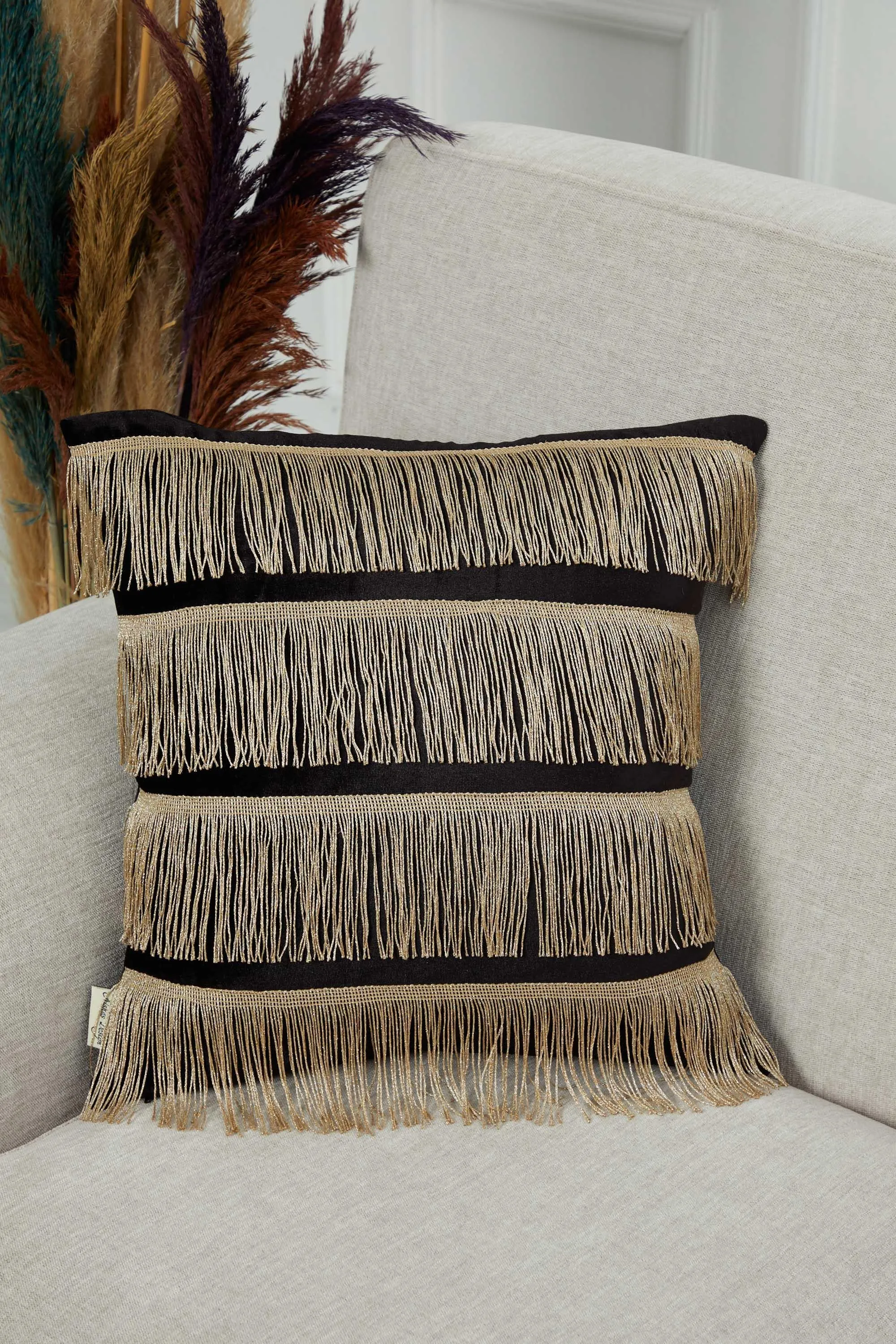 Elegant 18x18 Velvet Pillow Cover with Hanging Fringes, Decorative Cushion Cover for Modern Home Decorations, Housewarming Pillow Gift,K-352