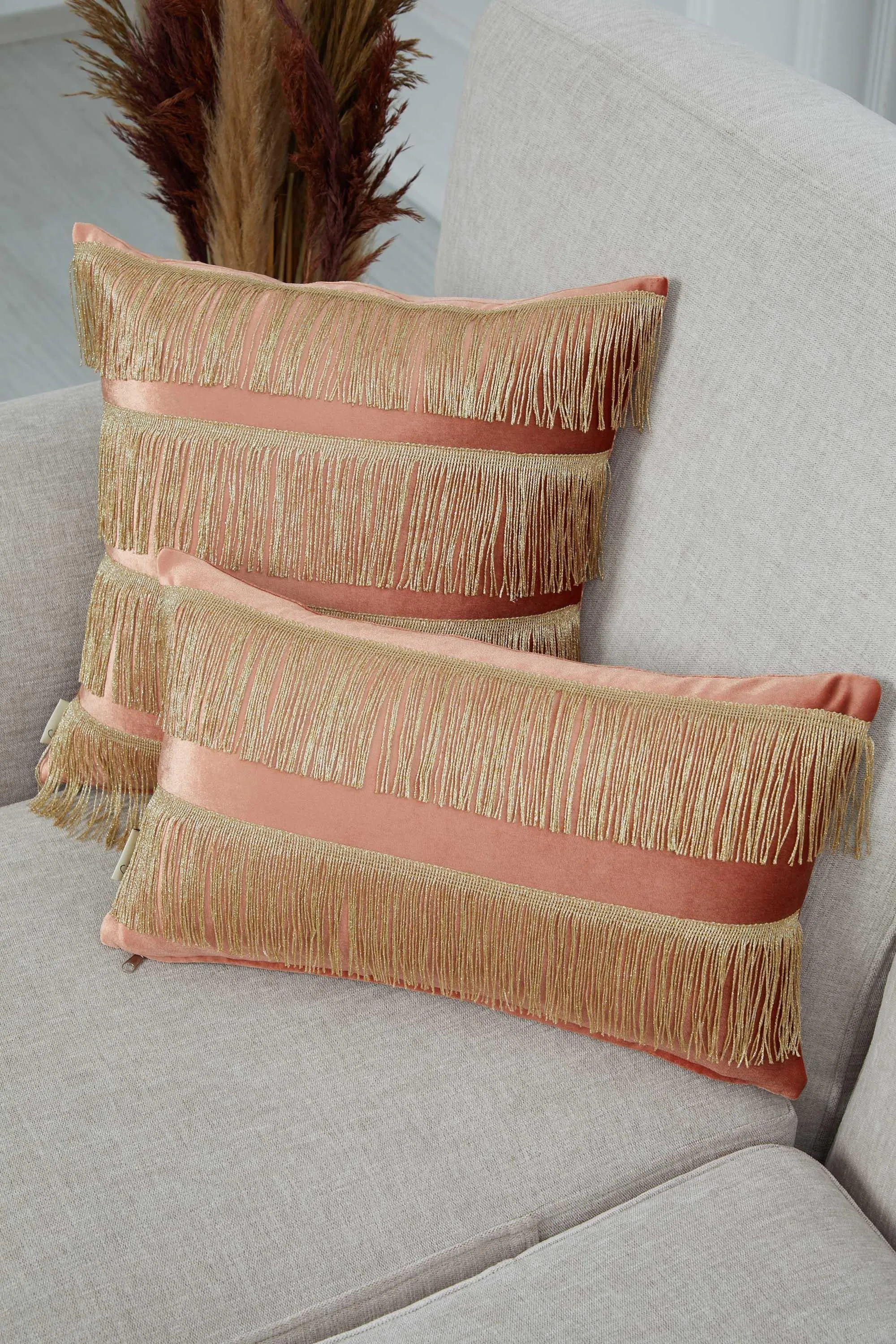 Elegant 18x18 Velvet Pillow Cover with Hanging Fringes, Decorative Cushion Cover for Modern Home Decorations, Housewarming Pillow Gift,K-352