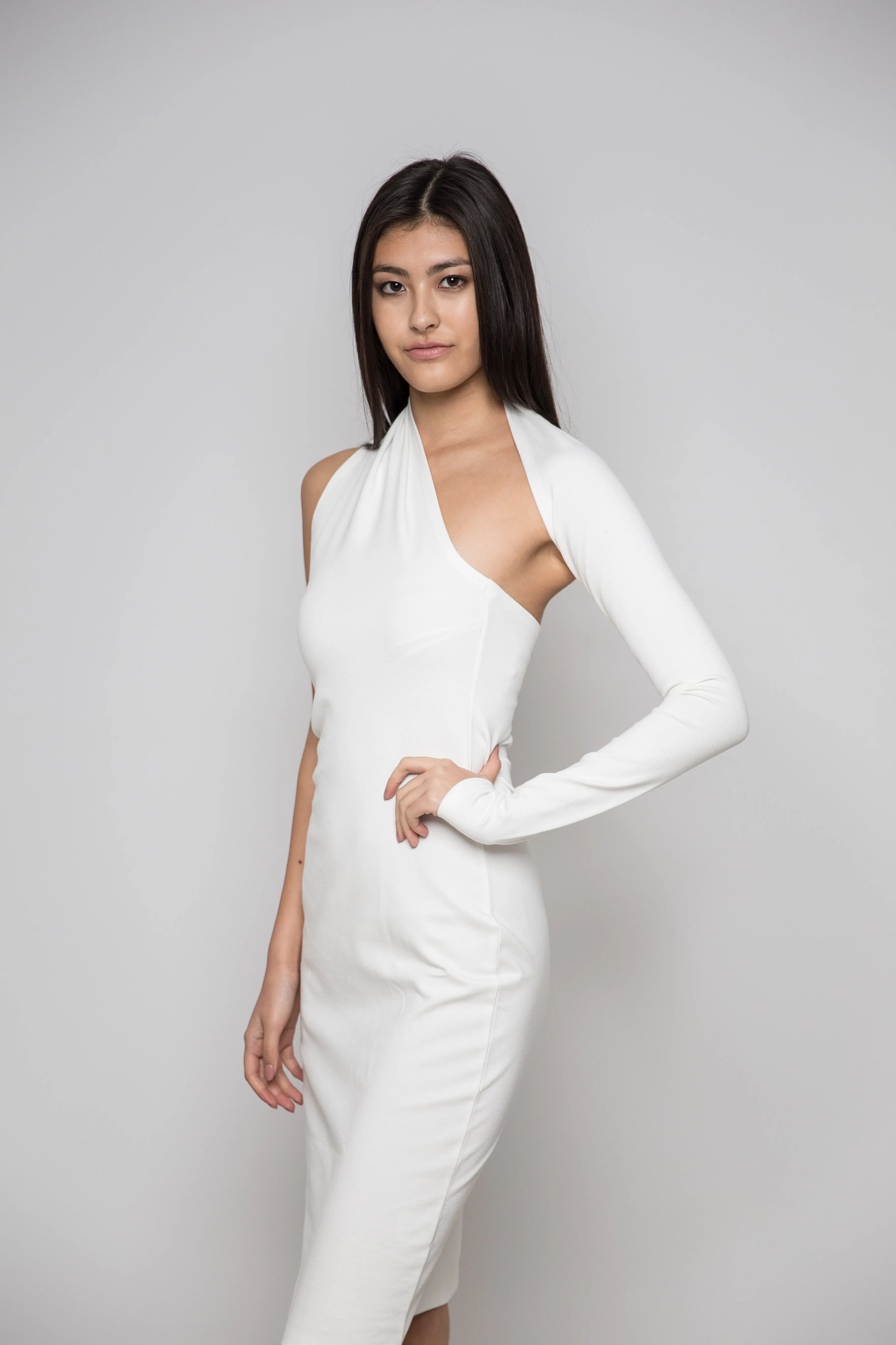 Elegant One Shoulder Dress in Off White