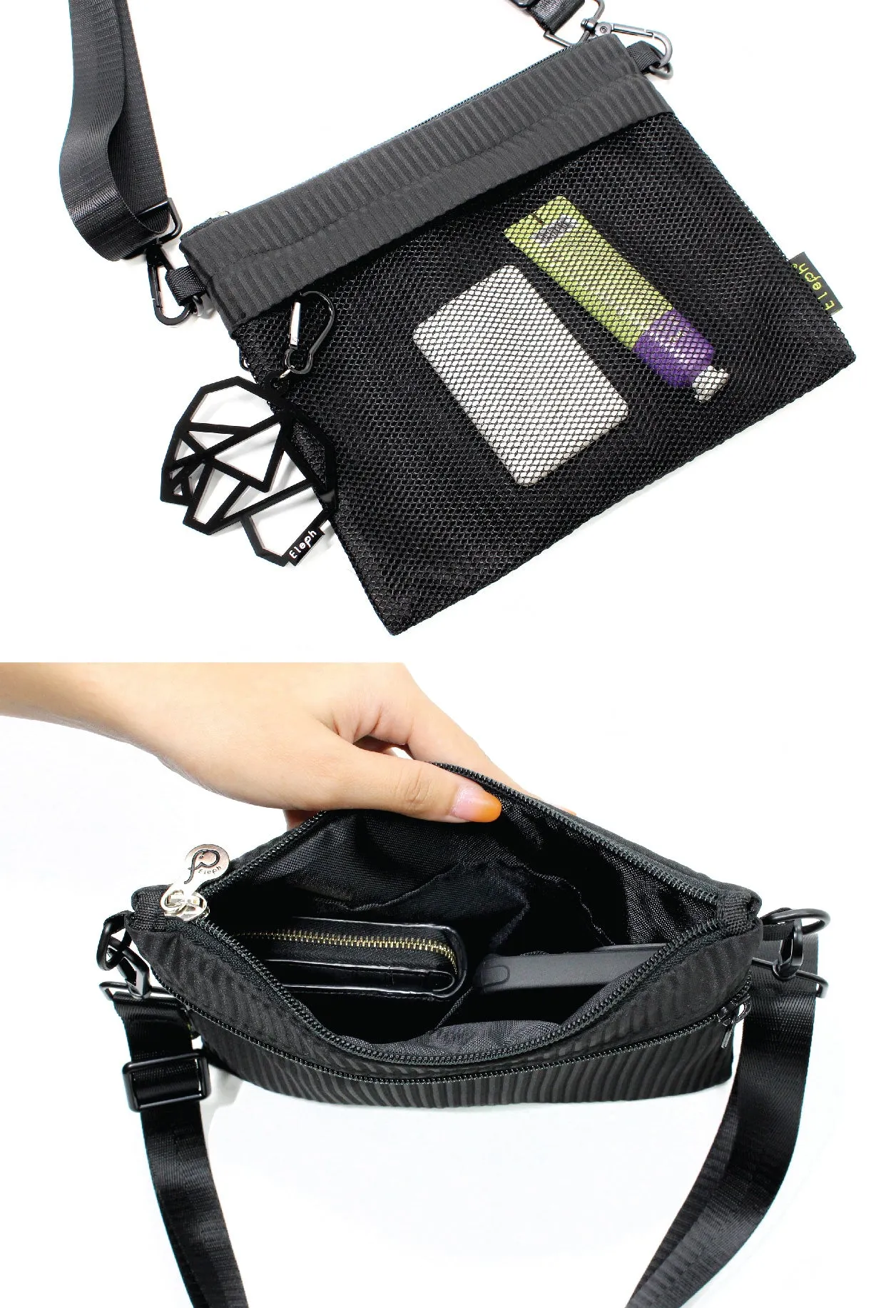 ELEPH ORIGAMI CROSSBODY PLEAT : Black