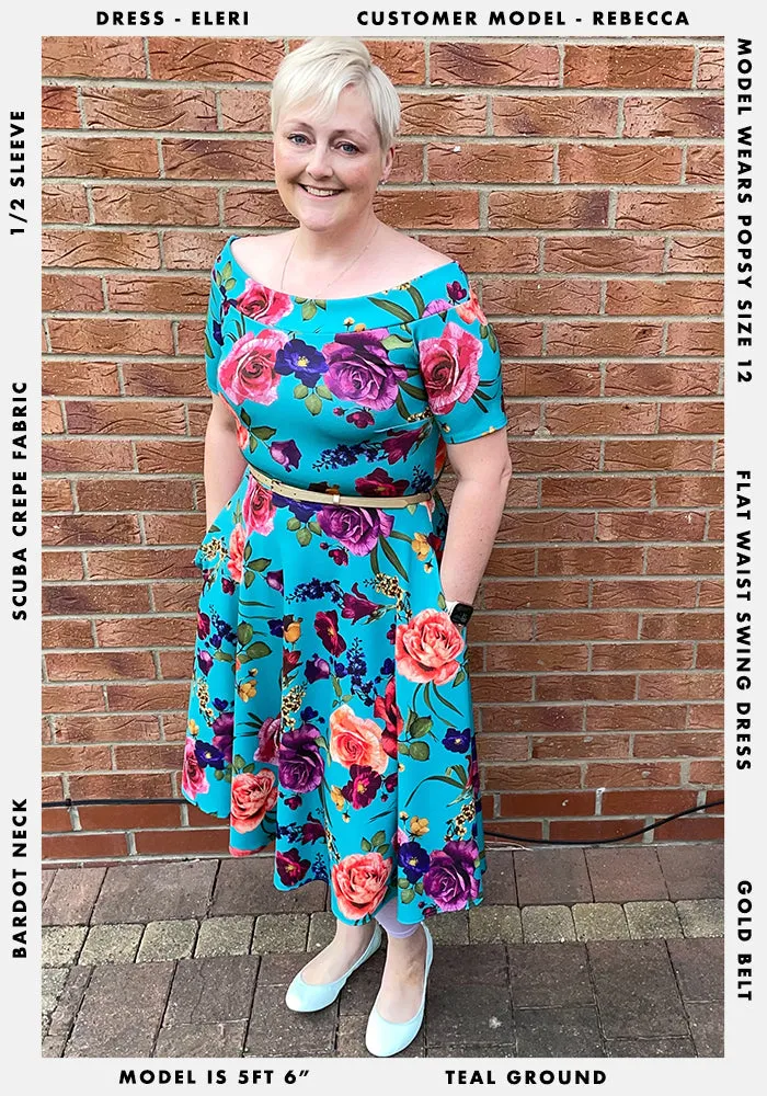 Eleri Teal Floral Swing Dress